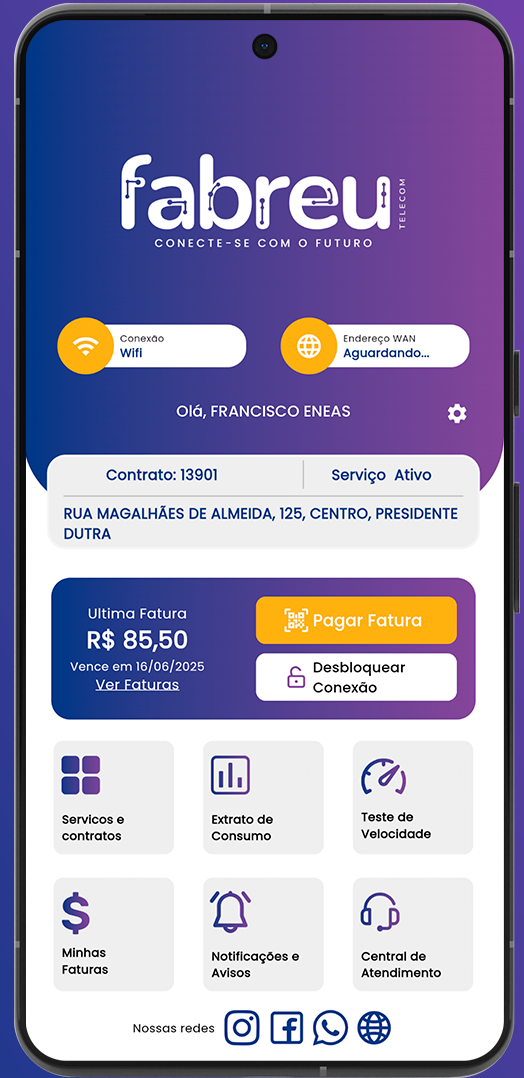 App Fabreu Dashboard Screen